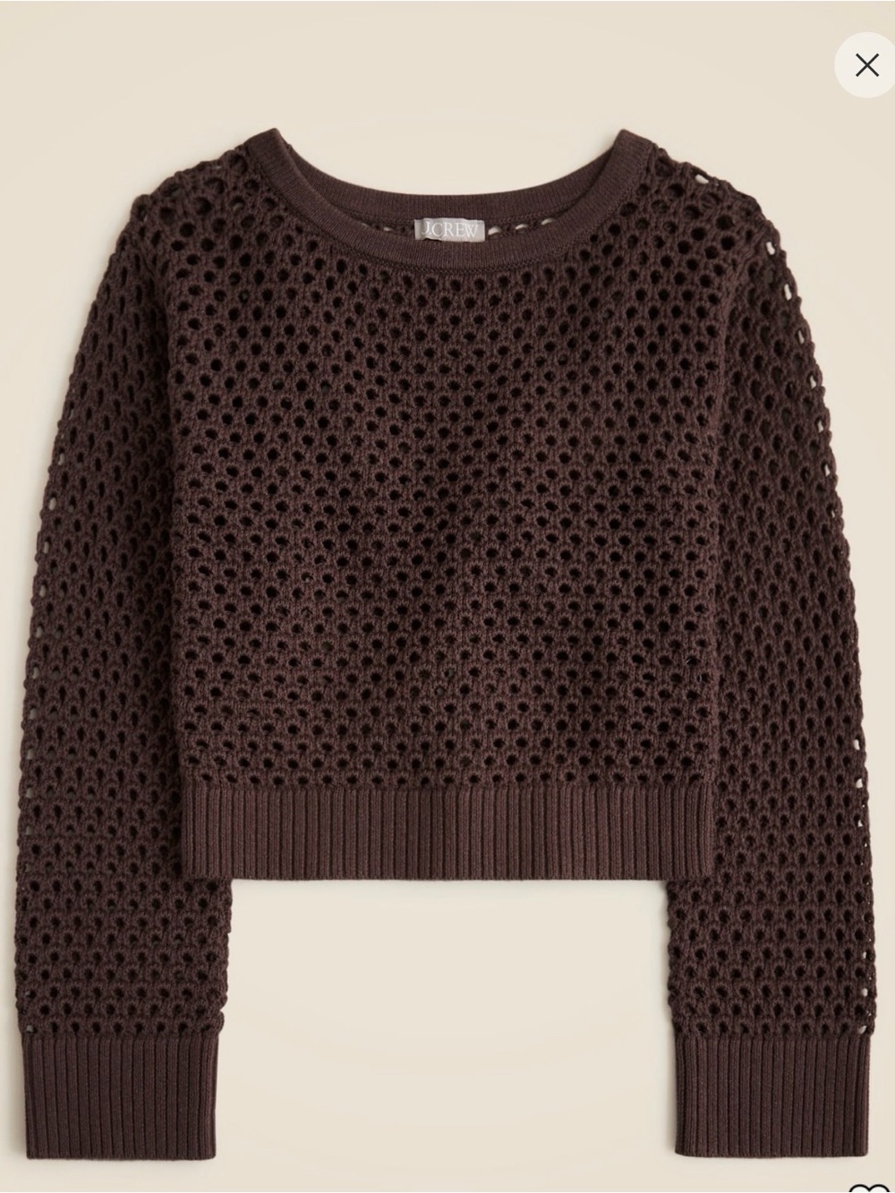 J. Crew Chocolate Brown Open-Knit Cropped Crewneck Sweater NWT